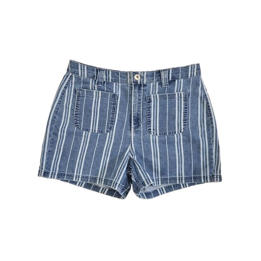 Style Co High Rise Striped Denim Shorts Womens Size 10 Blue White